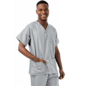 Unisex V-Neck Scrub Suit (Grey, 2XL)