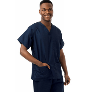 Unisex V-Neck Scrub Suit (Navy Blue, 2XL)