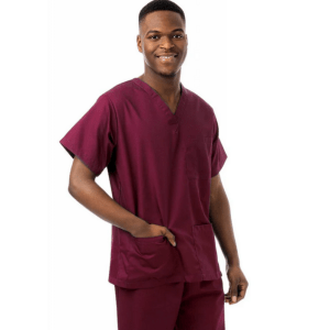 Unisex V-Neck Scrub Suit (Raspberry, 2XL)