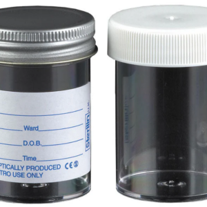 Sterilin 60ml Urine Collection/Sample Bottle - Printed Label & Metal Lid x 300